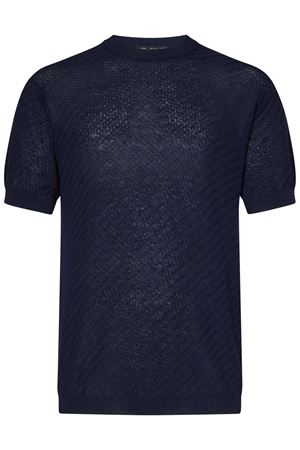 T-shirt girocollo in maglia di cotone blu LOW BRAND | L1MSS256721E044